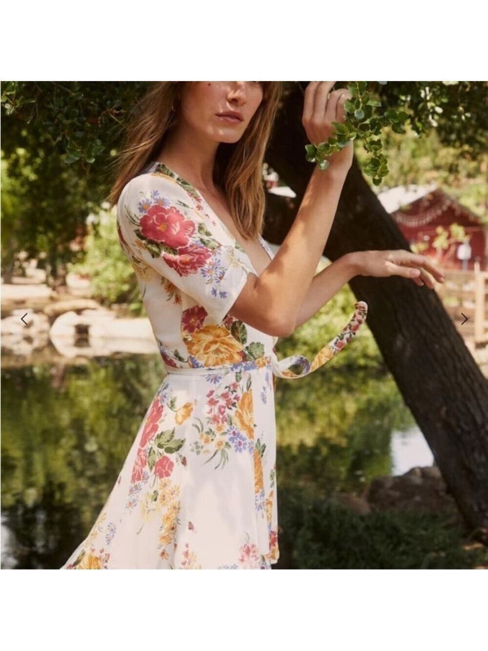 Reformation Lucky Wrap Floral Mini Dress | Size S Ivory Multi Cottagecore NWOT